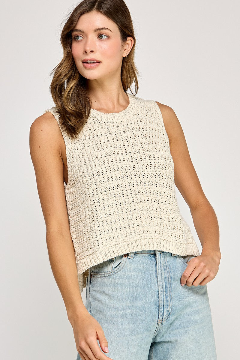 Sleeveless Sweater Knit Top Ecru