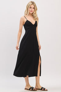 Twist Front Midi Dress in Black
