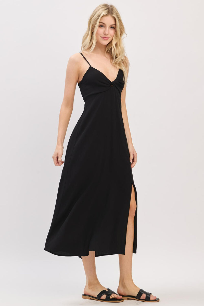 Twist Front Midi Dress in Black