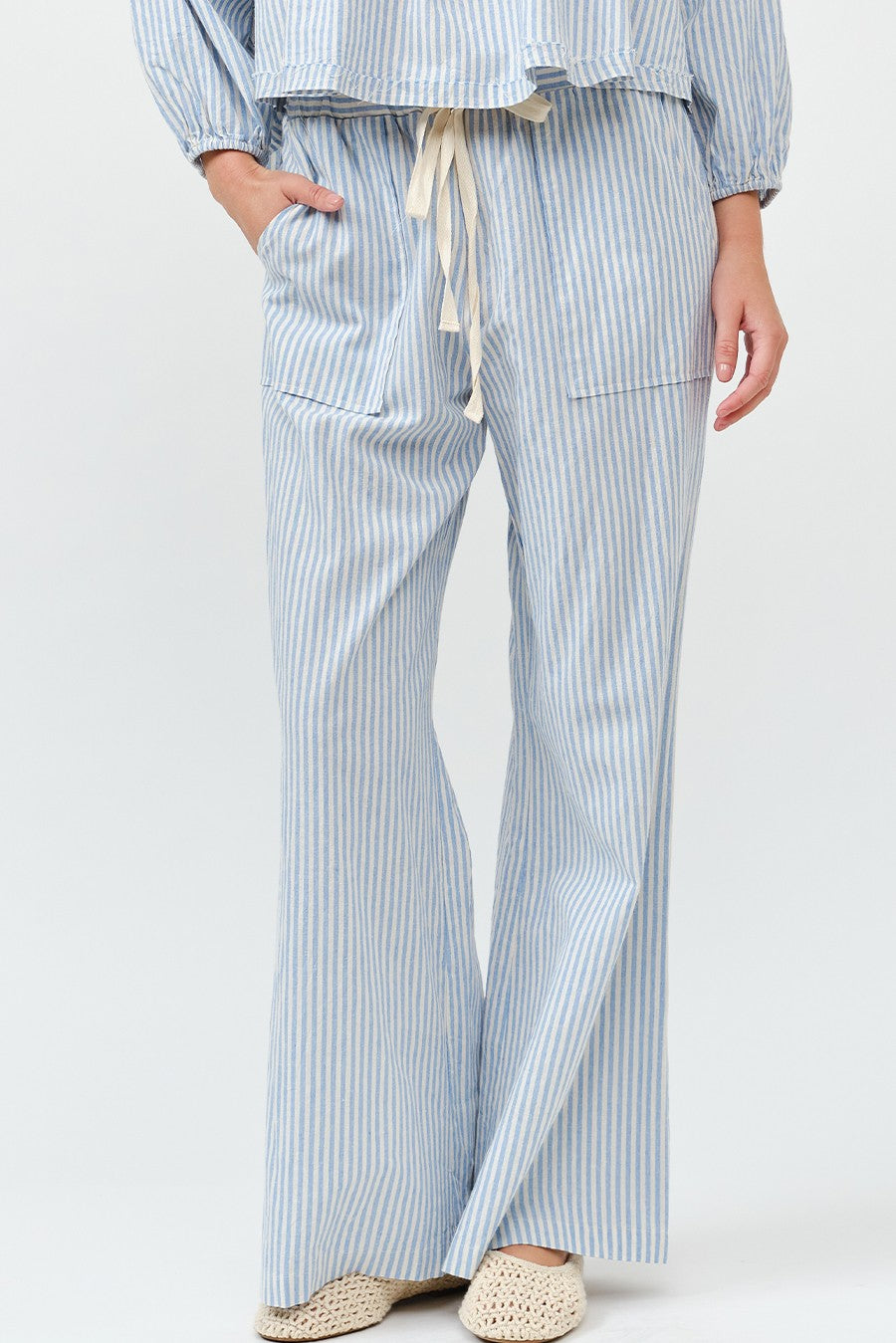 Striped Wide Leg Pants in Light Blue