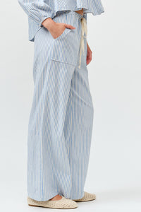 Striped Wide Leg Pants in Light Blue