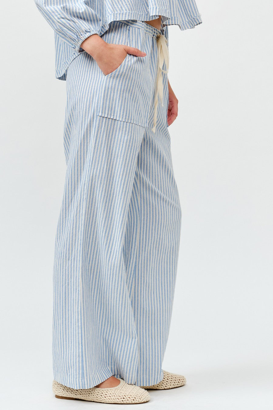 Striped Wide Leg Pants in Light Blue