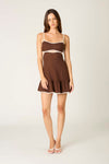 Contrast Pipping Mini Dress in Chocolate
