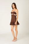 Contrast Pipping Mini Dress in Chocolate