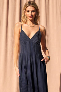 Open Back Pin Stripe Maxi Dress