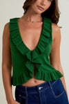 Green with Envy Ruffle Front Sweater Tank