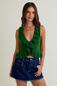 Green with Envy Ruffle Front Sweater Tank