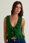 Green with Envy Ruffle Front Sweater Tank