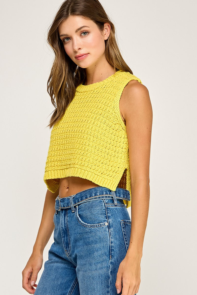 Sleeveless Sweater Knit Top in Yellow