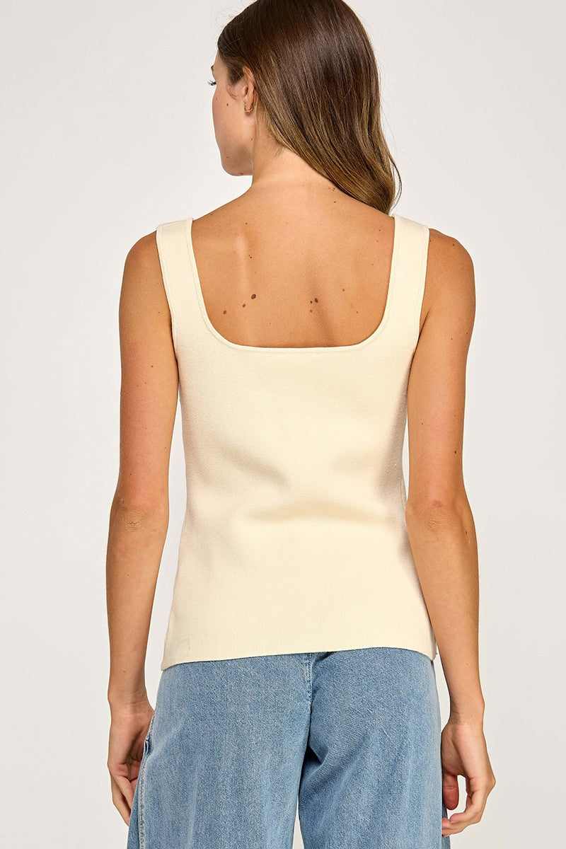 Sweetheart Neck Button Front Top in Ivory
