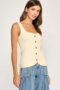 Sweetheart Neck Button Front Top in Ivory