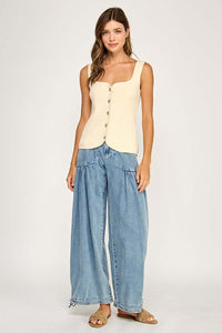 Sweetheart Neck Button Front Top in Ivory