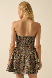 Jacquard Tapestry Strapless Mini Dress