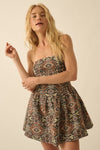 Jacquard Tapestry Strapless Mini Dress
