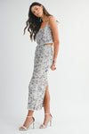 Floral Seqin Crop Top and Midi Skirt Set