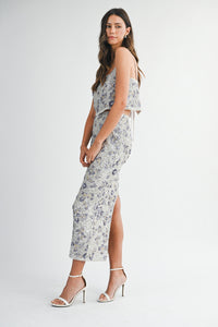 Floral Seqin Crop Top and Midi Skirt Set