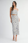 Floral Seqin Crop Top and Midi Skirt Set