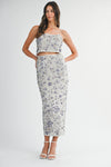 Floral Seqin Crop Top and Midi Skirt Set