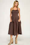 Chocolate Halter Flare Midi Dress