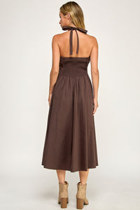 Chocolate Halter Flare Midi Dress