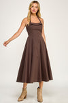 Chocolate Halter Flare Midi Dress