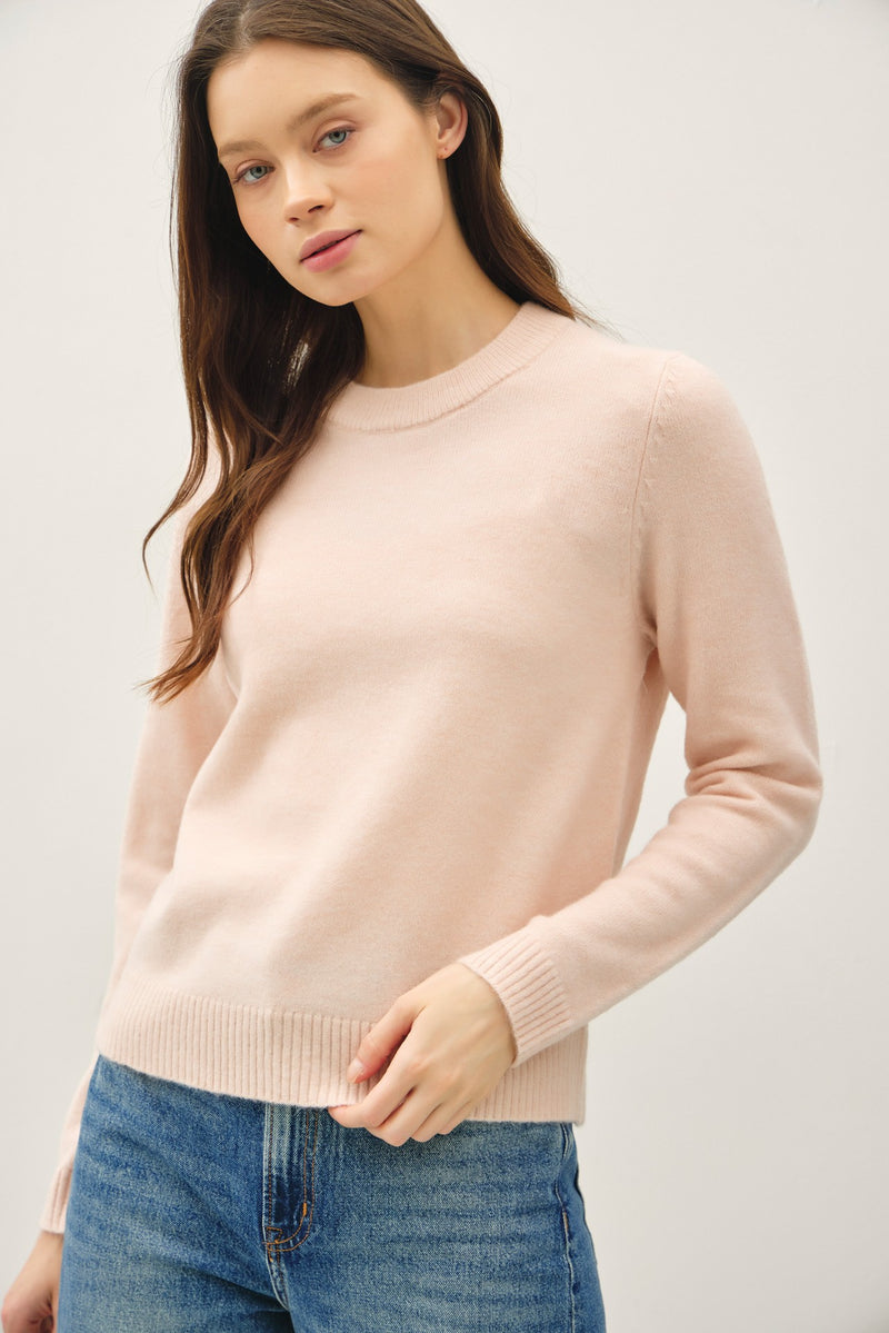 Crew Neck Pull Over Sweater in Blush