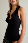 Halter Ruffle Detail Open Back Bodycon Bodysuit