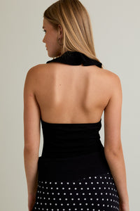 Halter Ruffle Detail Open Back Bodycon Bodysuit
