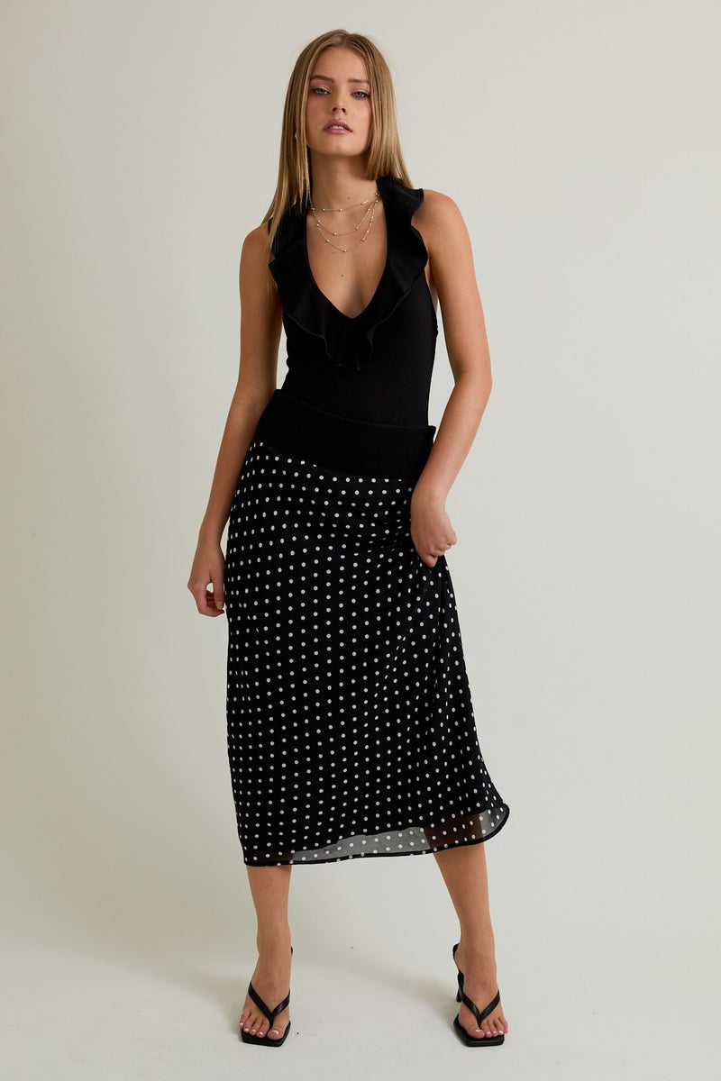 Halter Ruffle Detail Open Back Bodycon Bodysuit