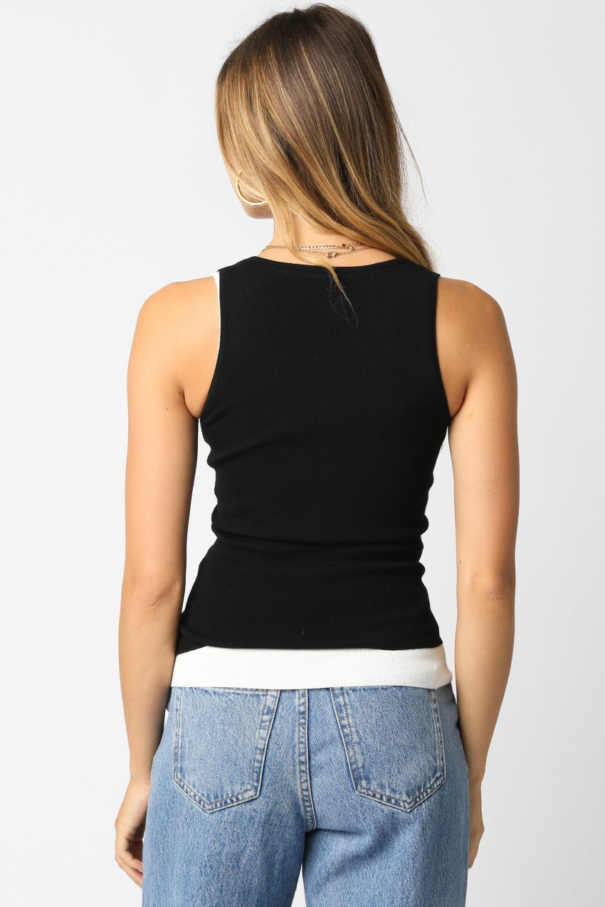 Rebecca Double Layered Tank Top in Black