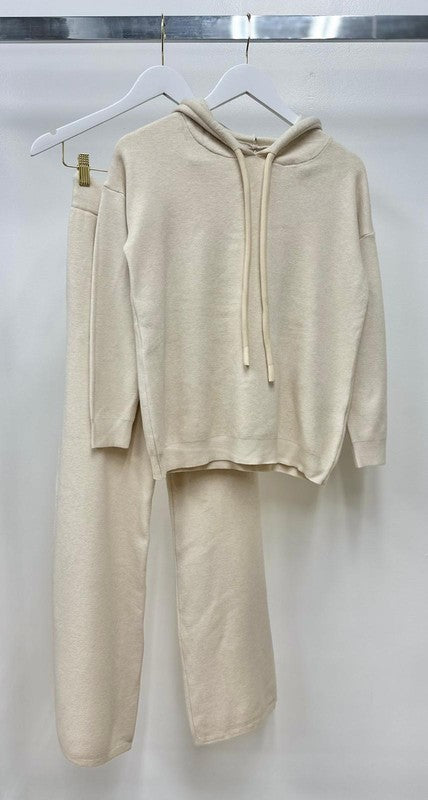 Drawstring Knt Hoodie with Straight Leg Pants