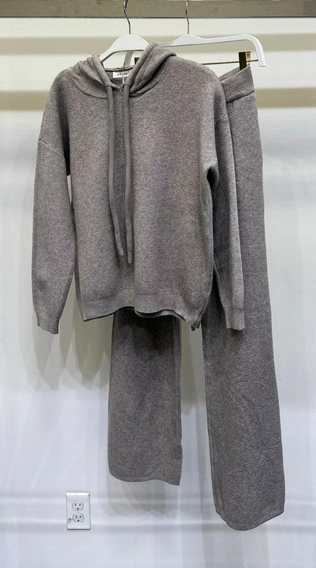 Drawstring Knt Hoodie with Straight Leg Pants