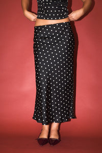 Polka Dot Mid Rise Maxi Skirt