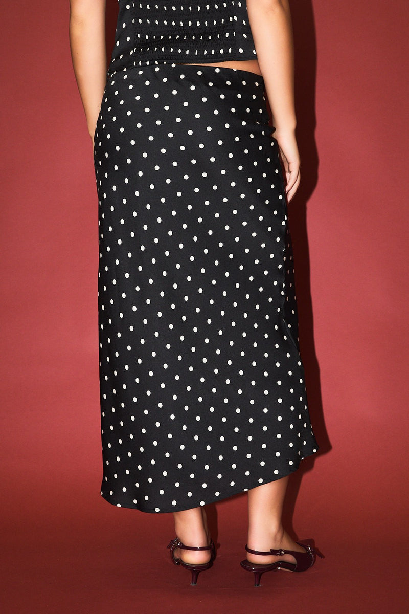 Polka Dot Mid Rise Maxi Skirt