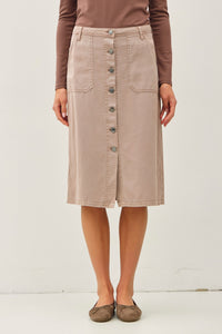 Button Front Tencel Midi Skirt in Mauve