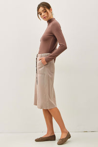 Button Front Tencel Midi Skirt in Mauve