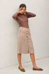 Button Front Tencel Midi Skirt in Mauve