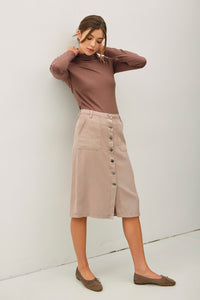 Button Front Tencel Midi Skirt in Mauve