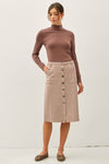 Button Front Tencel Midi Skirt in Mauve