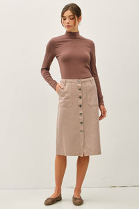 Button Front Tencel Midi Skirt in Mauve