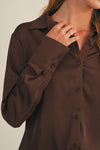 Silky Button Down Top In Chocolate