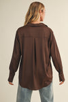 Silky Button Down Top In Chocolate