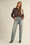 Silky Button Down Top In Chocolate