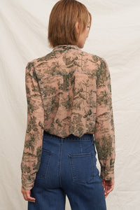 Tie Neck Chiffon Printed Blouse