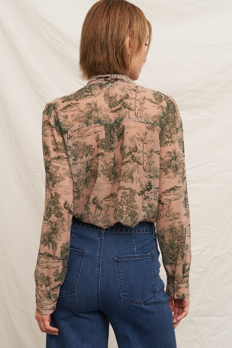 Tie Neck Chiffon Printed Blouse