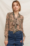 Tie Neck Chiffon Printed Blouse