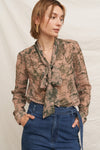 Tie Neck Chiffon Printed Blouse