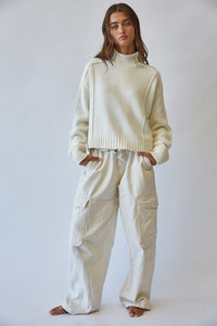 Seam Detail Long Sleeve Sweater in Ivory