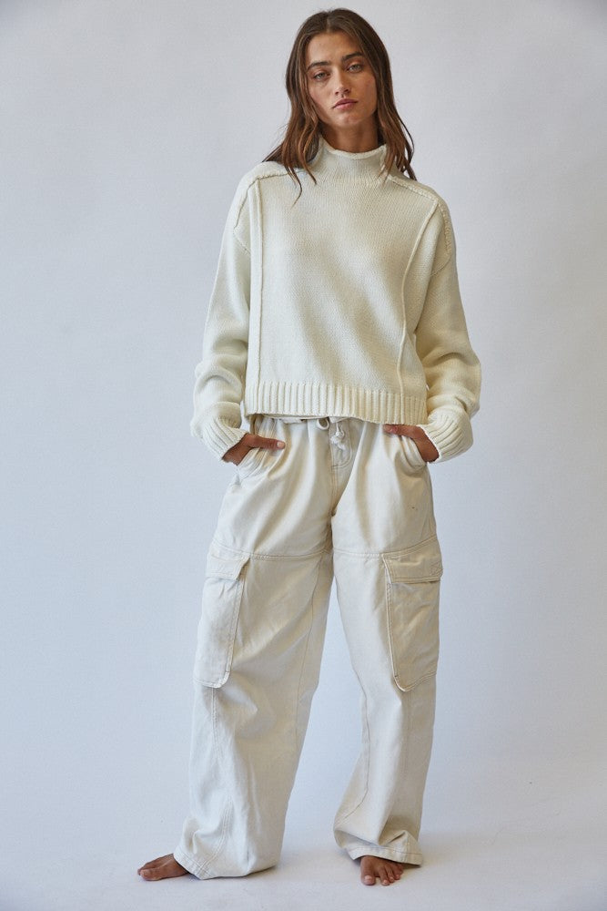 Seam Detail Long Sleeve Sweater in Ivory