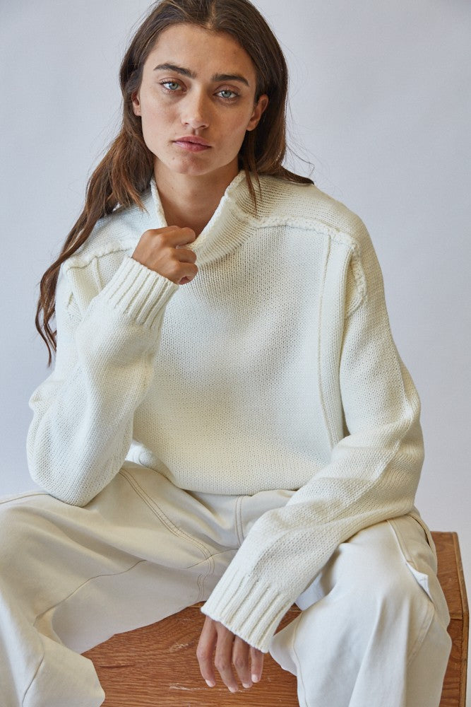 Seam Detail Long Sleeve Sweater in Ivory
